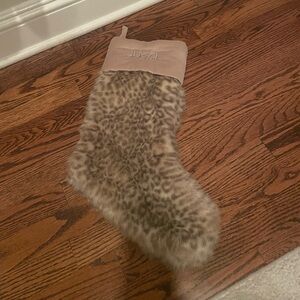 Pottery Barn Animal Print Faux Fur Stocking Snow Leopard Print DAD Monogram